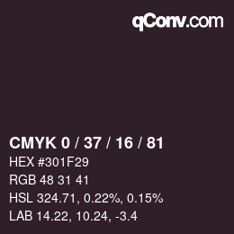 カラーコード: CMYK 0 / 37 / 16 / 81 | qconv.com