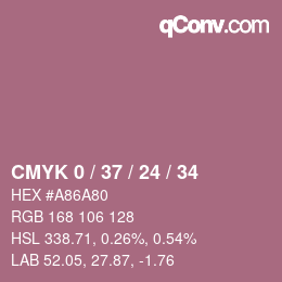 カラーコード: CMYK 0 / 37 / 24 / 34 | qconv.com