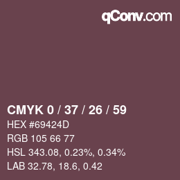 カラーコード: CMYK 0 / 37 / 26 / 59 | qconv.com
