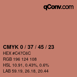 Code couleur: CMYK 0 / 37 / 45 / 23 | qconv.com