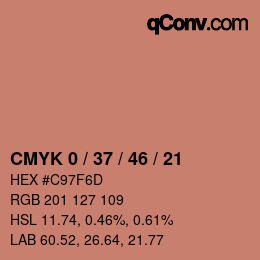 カラーコード: CMYK 0 / 37 / 46 / 21 | qconv.com