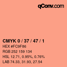 カラーコード: CMYK 0 / 37 / 47 / 1 | qconv.com