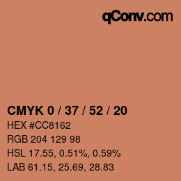 カラーコード: CMYK 0 / 37 / 52 / 20 | qconv.com