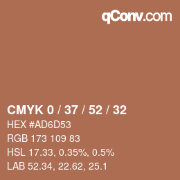 カラーコード: CMYK 0 / 37 / 52 / 32 | qconv.com