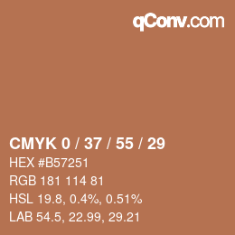 カラーコード: CMYK 0 / 37 / 55 / 29 | qconv.com