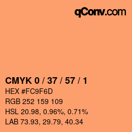 カラーコード: CMYK 0 / 37 / 57 / 1 | qconv.com