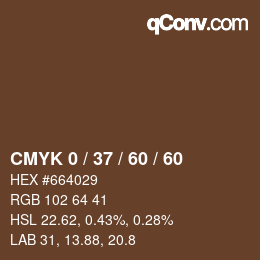 カラーコード: CMYK 0 / 37 / 60 / 60 | qconv.com