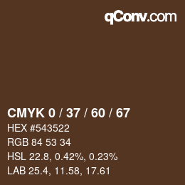 カラーコード: CMYK 0 / 37 / 60 / 67 | qconv.com