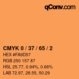 カラーコード: CMYK 0 / 37 / 65 / 2 | qconv.com