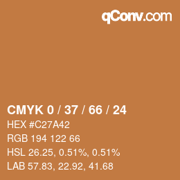カラーコード: CMYK 0 / 37 / 66 / 24 | qconv.com