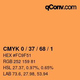 カラーコード: CMYK 0 / 37 / 68 / 1 | qconv.com