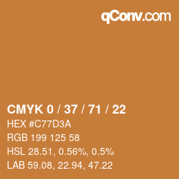 カラーコード: CMYK 0 / 37 / 71 / 22 | qconv.com