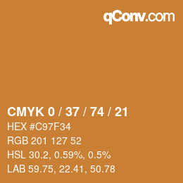 カラーコード: CMYK 0 / 37 / 74 / 21 | qconv.com
