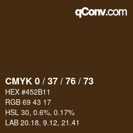 カラーコード: CMYK 0 / 37 / 76 / 73 | qconv.com