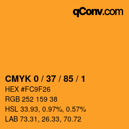 颜色代码: CMYK 0 / 37 / 85 / 1 | qconv.com