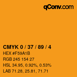 カラーコード: CMYK 0 / 37 / 89 / 4 | qconv.com