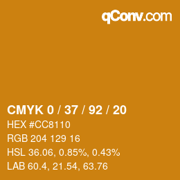 カラーコード: CMYK 0 / 37 / 92 / 20 | qconv.com