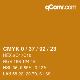カラーコード: CMYK 0 / 37 / 92 / 23 | qconv.com