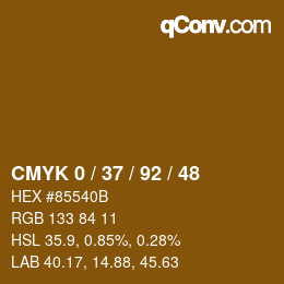 カラーコード: CMYK 0 / 37 / 92 / 48 | qconv.com