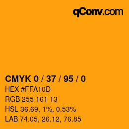 カラーコード: CMYK 0 / 37 / 95 / 0 | qconv.com