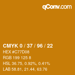 カラーコード: CMYK 0 / 37 / 96 / 22 | qconv.com