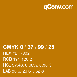 カラーコード: CMYK 0 / 37 / 99 / 25 | qconv.com