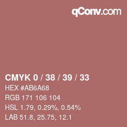 Farbcode: CMYK 0 / 38 / 39 / 33 | qconv.com