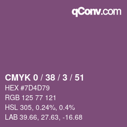 カラーコード: CMYK 0 / 38 / 3 / 51 | qconv.com