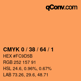 カラーコード: CMYK 0 / 38 / 64 / 1 | qconv.com