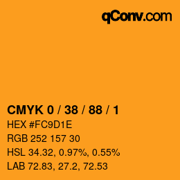 カラーコード: CMYK 0 / 38 / 88 / 1 | qconv.com