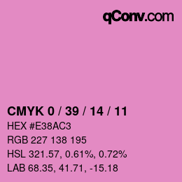 カラーコード: CMYK 0 / 39 / 14 / 11 | qconv.com