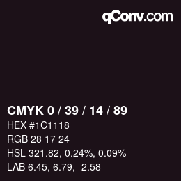 カラーコード: CMYK 0 / 39 / 14 / 89 | qconv.com