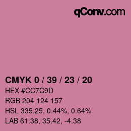 カラーコード: CMYK 0 / 39 / 23 / 20 | qconv.com