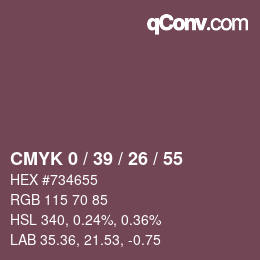 カラーコード: CMYK 0 / 39 / 26 / 55 | qconv.com