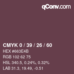カラーコード: CMYK 0 / 39 / 26 / 60 | qconv.com