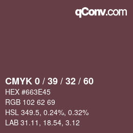 カラーコード: CMYK 0 / 39 / 32 / 60 | qconv.com