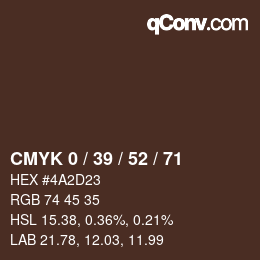 Farbcode: CMYK 0 / 39 / 52 / 71 | qconv.com