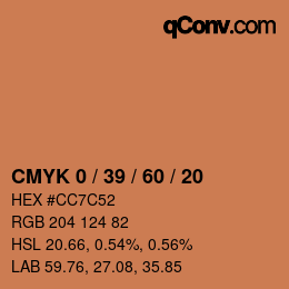 カラーコード: CMYK 0 / 39 / 60 / 20 | qconv.com