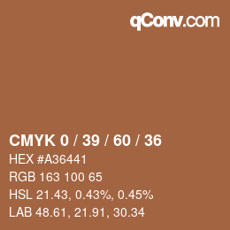 カラーコード: CMYK 0 / 39 / 60 / 36 | qconv.com