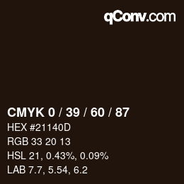 カラーコード: CMYK 0 / 39 / 60 / 87 | qconv.com