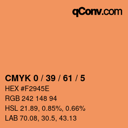 カラーコード: CMYK 0 / 39 / 61 / 5 | qconv.com