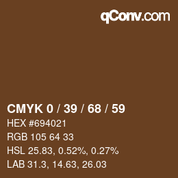 カラーコード: CMYK 0 / 39 / 68 / 59 | qconv.com