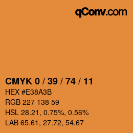 Code couleur: CMYK 0 / 39 / 74 / 11 | qconv.com