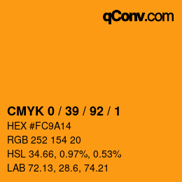 カラーコード: CMYK 0 / 39 / 92 / 1 | qconv.com