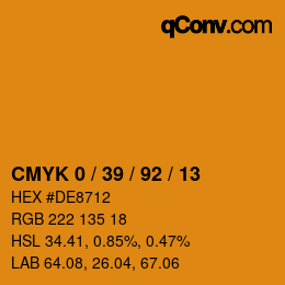 カラーコード: CMYK 0 / 39 / 92 / 13 | qconv.com