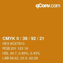 カラーコード: CMYK 0 / 39 / 92 / 21 | qconv.com