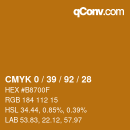 カラーコード: CMYK 0 / 39 / 92 / 28 | qconv.com