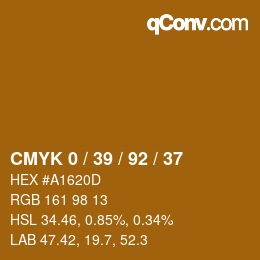 カラーコード: CMYK 0 / 39 / 92 / 37 | qconv.com