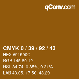 カラーコード: CMYK 0 / 39 / 92 / 43 | qconv.com