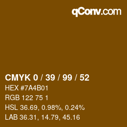 Color code: CMYK 0 / 39 / 99 / 52 | qconv.com